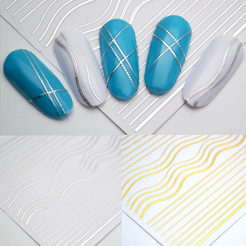 Stripes Wave Line 3D Nail Art Sticker Metal Multi-size